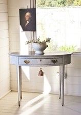 "GUSTAVIAN" ANTIQUE SWEDISH STYLE HAND PAINTED WHITE/BLACK OVAL CONSOLE TABLE