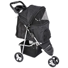 3 Wheels Travel Pet Stroller for Dogs and Cats with Storage Basket Foldable