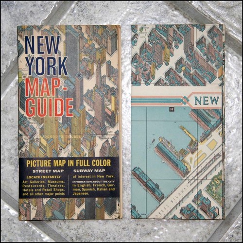 Vintage HERMANN BOLLMANN New York City BIRD’S EYE MAP & GUIDE, c.1963