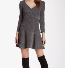 Free People Women's Black White Long Sleeve V-Neck Dress 👗Size m