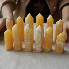 2.2LB 12Pcs Natural Yellow Translucent Calcite Crystal Point Tower Healing