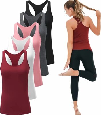 Women Tank Top with Shelf Bra Workout Yoga Tops Undershirt Activewear | eBay