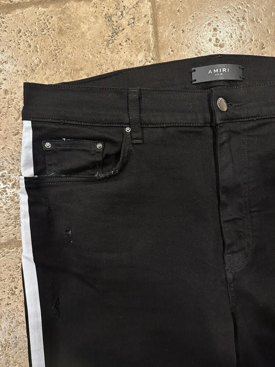 Amiri Black / White Stripe Track Denim Distressed Jeans | eBay Amiri Black / White Stripe Track Denim Distressed Jeans | eBay