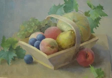 Gerald Norden - Original Oil Painting - Fruit in a Wooden Carrier. Still Life.