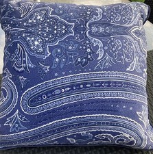 Ralph Lauren Vintage Blue White Putney Paisley Corded Down Pillow 18 Insert