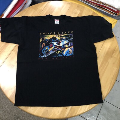 ミュージシャン 90s Smooth Jazz Art Graphic T-Shirt Vintage 90s￼ Smooth Jazz New Orleans Black T-Shirt Size XL