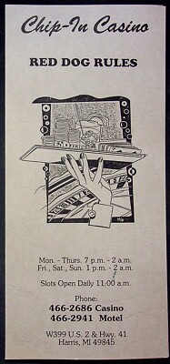 Vintage Chip-In Casino Red Dog Rules Brochure - Harris MI Gaming Memorabilia