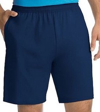 Mens - Hanes Large Navy Blue Cotton Rich Jersey Pocket Drawstring Shorts 36-38