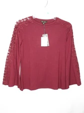 NWT DG2 DIANE GILMAN CABERNET W/CROCHET LACE LONG BELLSLEEVE SZ XS #B273