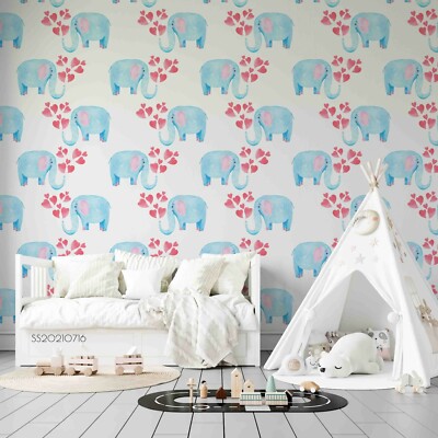 3D Elephant Floral Vector Wallpaper Wall Mural Removable Self-adhesive 11