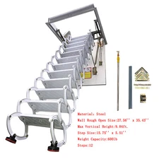 White Attic Pull Down Ceiling Ladder Steel Folding Loft Stairs 27.56" x 35.43"