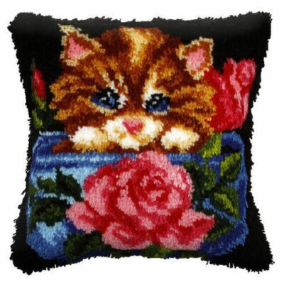 Orchidea Cushion Front Latch Hook Kit Floral Cat 4057 inkl. Riegelhaken Werkzeug