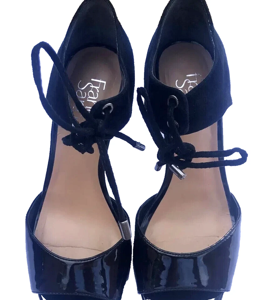 Сандалии на шпильке Franco Sarto глянцевые черные замшевые сзади на шнуровке ремешок на лодыжке 5,5 SS - Изображение 4 из 4