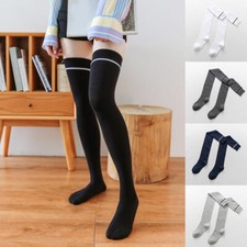 Girls Cable Knit Long Stripe Socks Over Knee Thigh High School Women Stockings .
