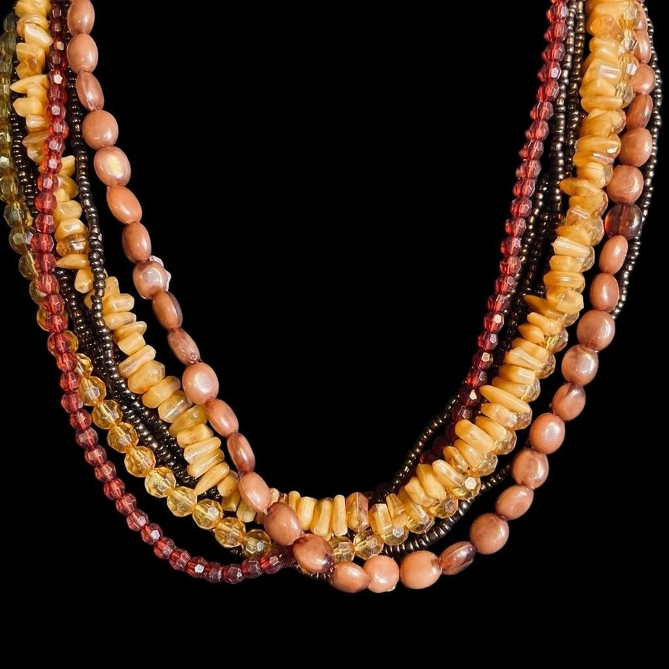 Collar Multistrand Cuentas Boho Tono Tierra Capas Piedra Natural Semilla Cuentas Foto 2 de 4