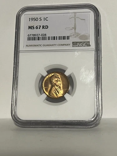 1950-S Lincoln Wheat Cent certified by NGC MS 67 RD Condition