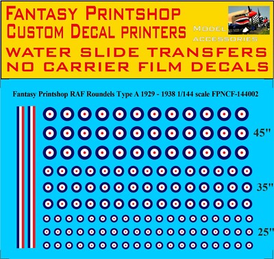 RAF ROUNDELS TYPE A 1929 - 1938 WATERSLIDE TRANSFERS DECALS FPNCF-144002 1/144
