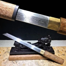 Handmade Folded Steel Suguha Wood Tanto Sharp Katana Japanese Short Sword #1068