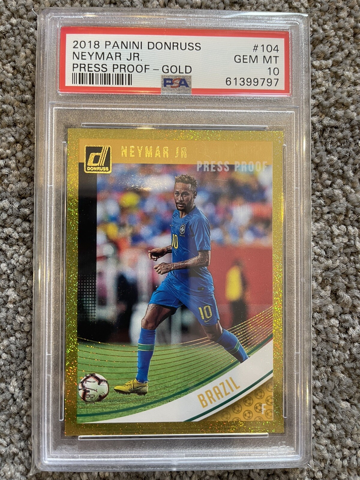 2018 Donruss PRESS PROOF - GOLD /75 Prizm Soccer #104 Neymar Jr. PSA 10 GEM MINT
