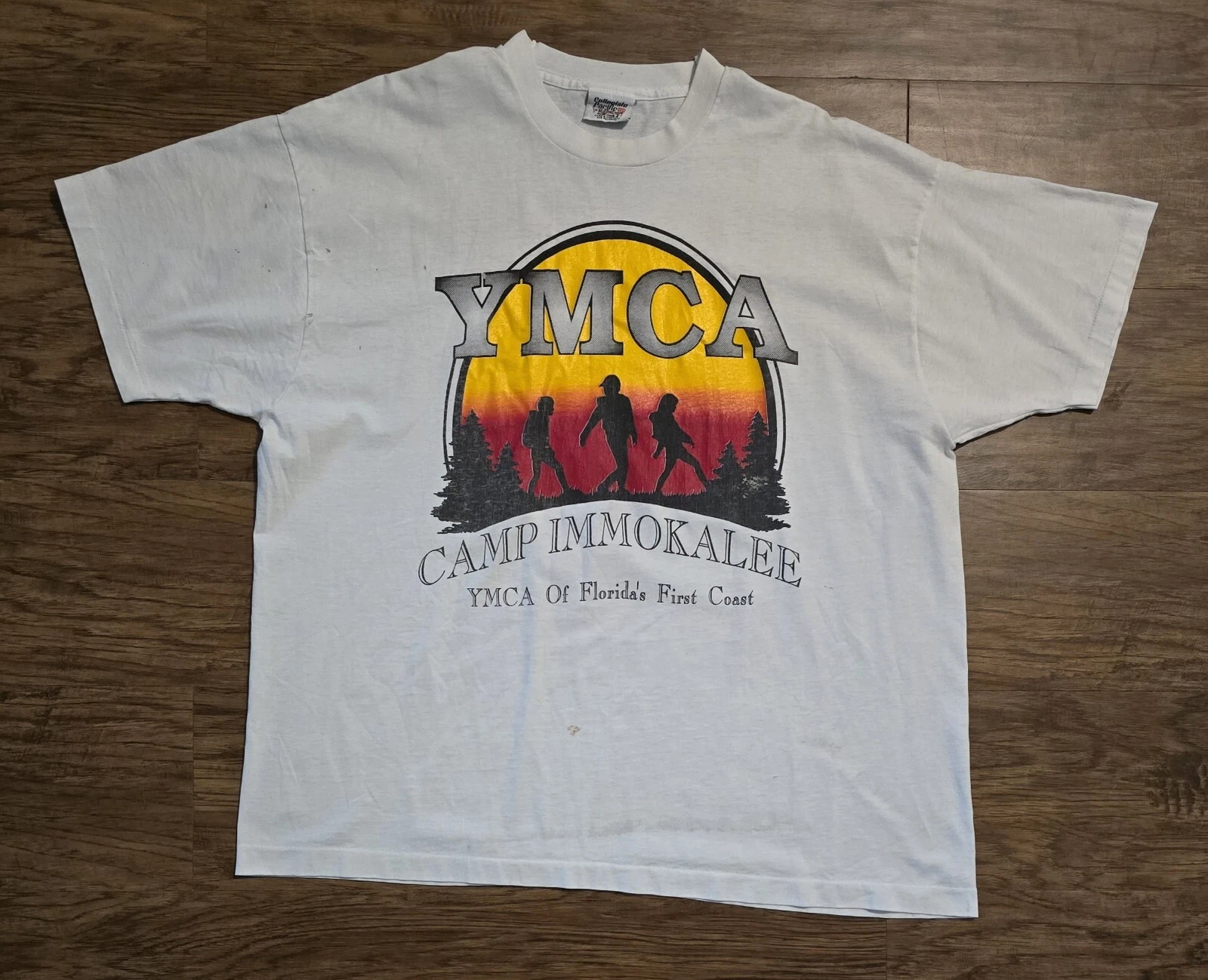 VTG 80s YMCA Camp Immokalee T Shirt XXL White USA Boxy Double Side Graphic Print