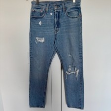 Levi's 501 S Blue Distress High Rise Straight Button Fly Denim Jeans Women 27x28