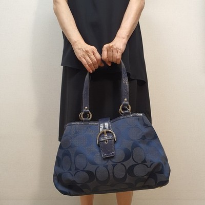 Auth Coach Soho Signature Carryall Dark Navy E1282-F19253 Purse