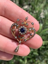 9ct gold Victorian blue doublet & pearl exceptional pendant/brooch 4.1 Grams