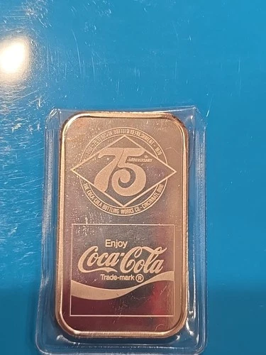 Vintage 75th Year Anniversary Coca-Cola 1 Ounce .999 Proof Silver Bar