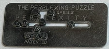 Antique THE PERPLEXING PUZZLE Spells Perplexity Metal Pocket Size Slide Puzzle