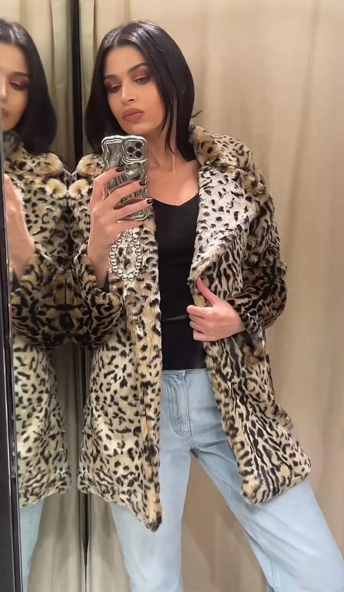 ALTRA CAPPOTTO PELLICCIA SINTETICA LEOPARDO STAMPA ANIMALIER ZARA NUOVO FW24 25 TAGLIA L REF. 1255 771