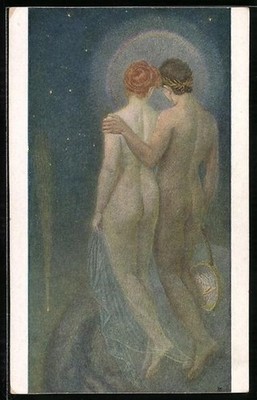 Künstler-AK sign. Paul Kämmerer: Orpheus und Eurydike im Mondschein 