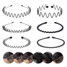 Metal Hair Headband Wave Style Hoop Band Comb Sports Hairband Men Women 6Pcs