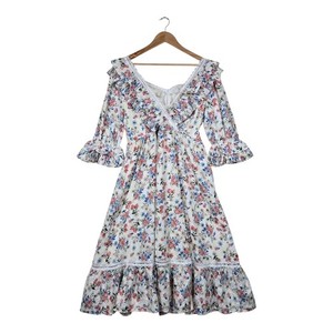 slim fit dress slacks Just Me Ruffle Hem Floral Lace Dress main image 1