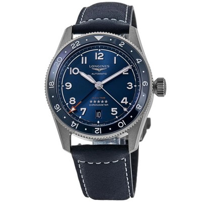 New Longines Spirit Zulu Time Blue Dial Leather Strap Men's Watch L3.802.4.93.2