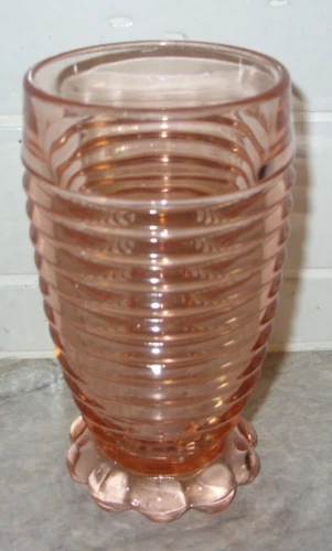 Anchor Hocking Manhattan Pink Depression Drinking Glass 10 oz. Footed Tumbler VG