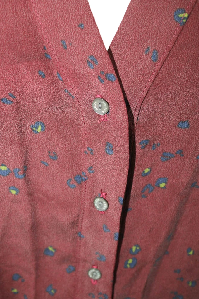 Blusa boho manga larga con botones cuello en V marrón seda Amour Vert para mujer talla XS Foto 4 de 4