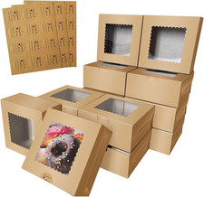 30Pcs Brown Bakery Boxes with Window, 6X6X3 Inches Kraft Paper Cookie Boxes, Pre