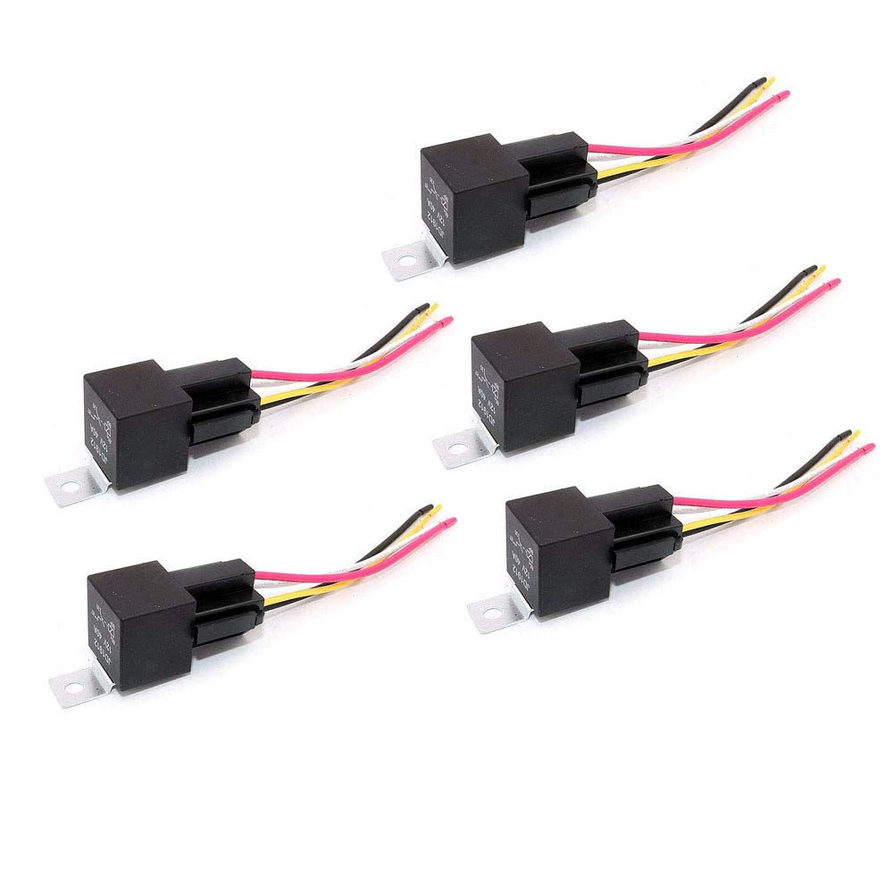 5Pcs JD1912 Car Relay Harness 12V 40A 4 Pin SPST Harness Sockets with Color-Labe