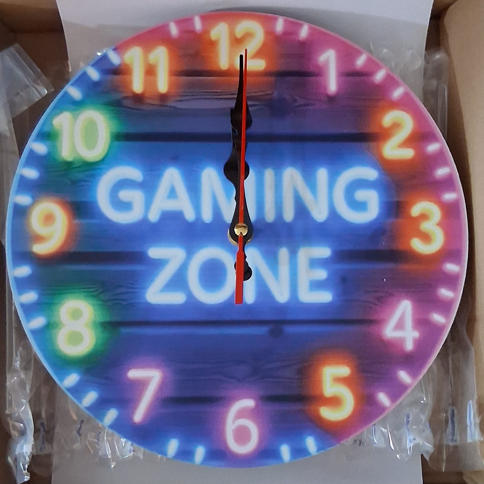 Gift Idea! 9.8" Neon Gaming Zone Wood Wall Clock w battery &