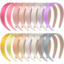 16 Pcs Satin Headbands Bulk 1 Inch Anti-slip Ribbon Hair Bands Plain Hard Hea...