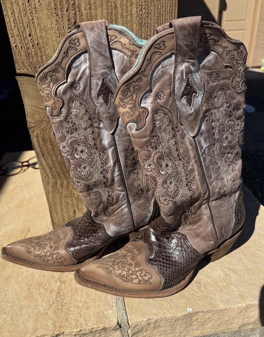 Corral Python Brown Leather Western Cowboy Boots … - image 5