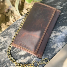 Hunter Brown Leather RFID Blocking Men's Biker Chain Wallet Motorcyclist