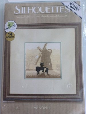 NEU, UNBENUTZT, SILHOUETTEN, SEPIA GETÖNT, GEZÄHLTER KREUZSTICH ''WINDMÜHLE''.