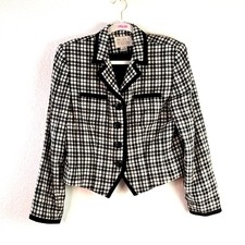 Vintage Valerie Stevens black and white plaid skirt suit blazer size 10