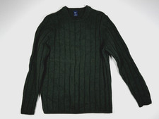 GAP Sweater Women Medium Green Lambswool Ribbed Crewneck Cozy Classic Warm