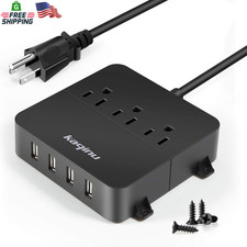Power Strip with USB - Wall Mountable Power Strip with 4 USB Ports  3 Outlets w