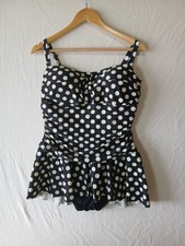 Ralph Lauren Vintage Style Polka Dot Swimsuit Dress with Skirted Design Sz 16