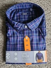 NWT IZOD Men's Luxe Touch Plaid Long Sleeve Modern Fit Shirt Dark Blue 2XL XXL