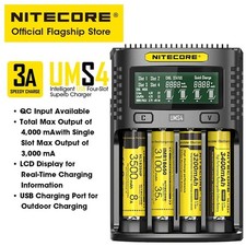 NITECORE UMS4 Four-Slot Intelligent USB-C Battery Charger   LCD Display, QC 3.0