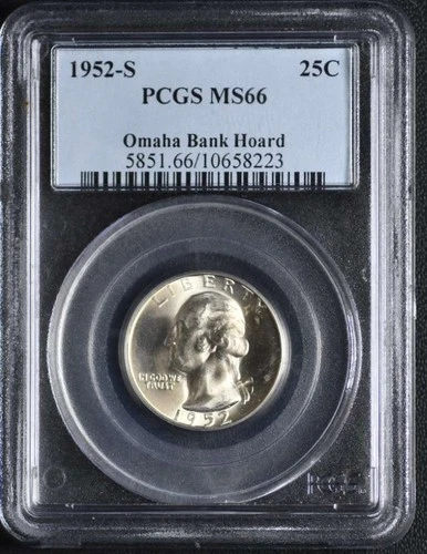 1952S Washington Quarter PCGS MS66 Omaha Bank Hoard